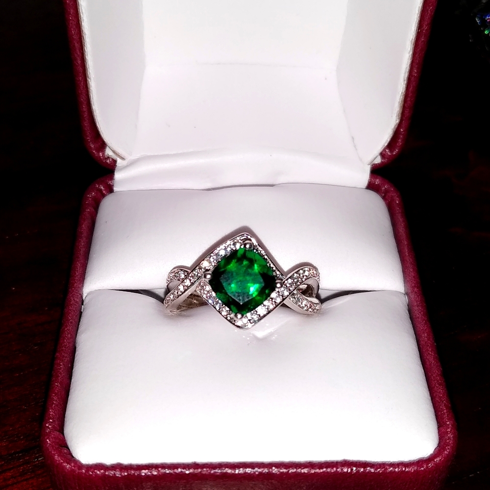 Lab-created Emerald & White Sapphire Sterling